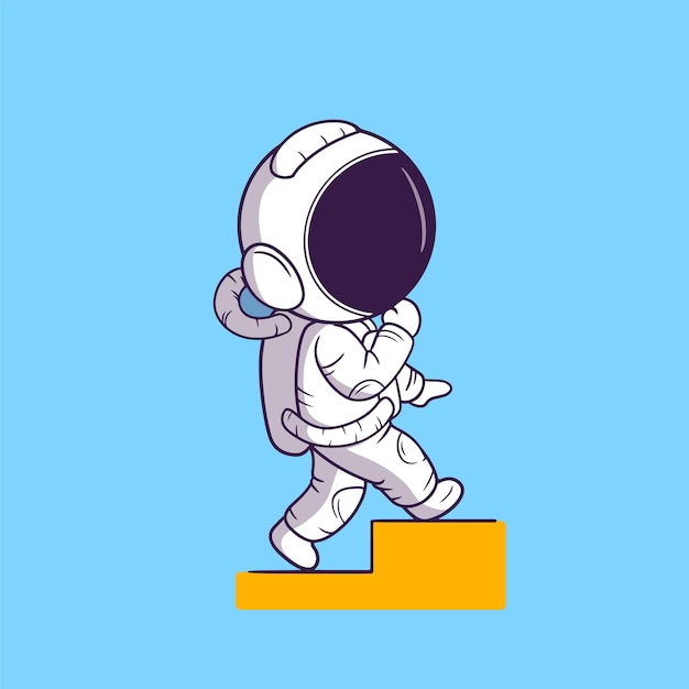 Astronaute d'illustration mignonne marchant dans les escaliers