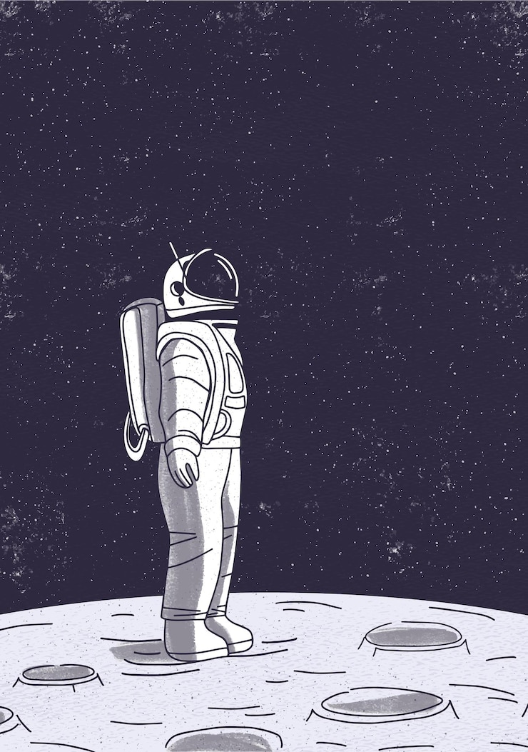 Vecteur astronaute sur l'illustration de la surface de la lune.