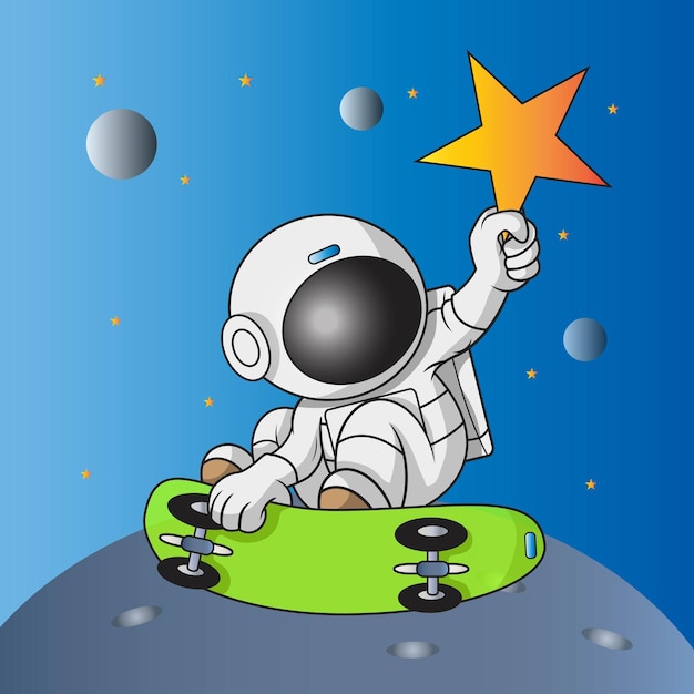 Un Astronaute Jouant Au Skateboard Tout En Cueillant Des étoiles