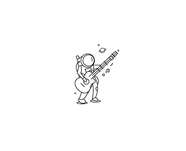 Astronaute en jouant de la guitare, illustration vectorielle de croquis dessinés à la main.