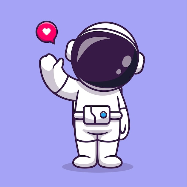 Astronaute mignon agitant la main Cartoon Vector Icon Illustration. Concept D'icône De Technologie Scientifique Isolé Vecteur Premium. Style de dessin animé plat