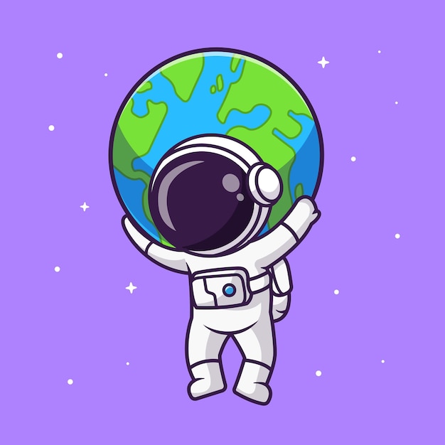 L'astronaute mignon apporte la terre dans l'espace Cartoon Vector Icon Illustration Science Technology Isolated
