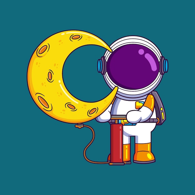 Vecteur un astronaute mignon fait monter un ballon d'un personnage de dessin animé de la lune.