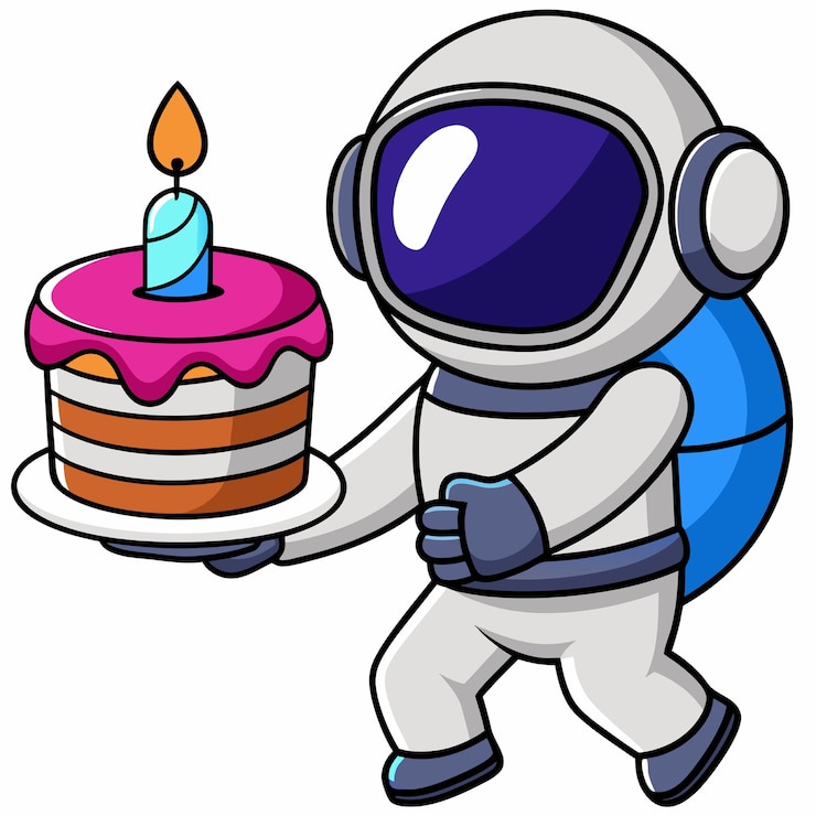 Vecteur astronaute mignon fête avec gâteau d'anniversaire icône vectorielle de dessin animé illustration science icône alimentaire concept isolé premium vector flat style de dessin illustré