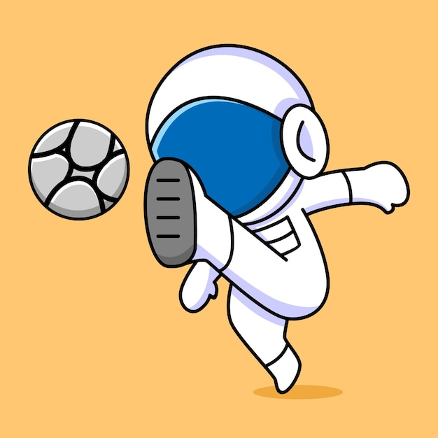 Astronaute Mignon Jouant Au Dessin Animé De Football