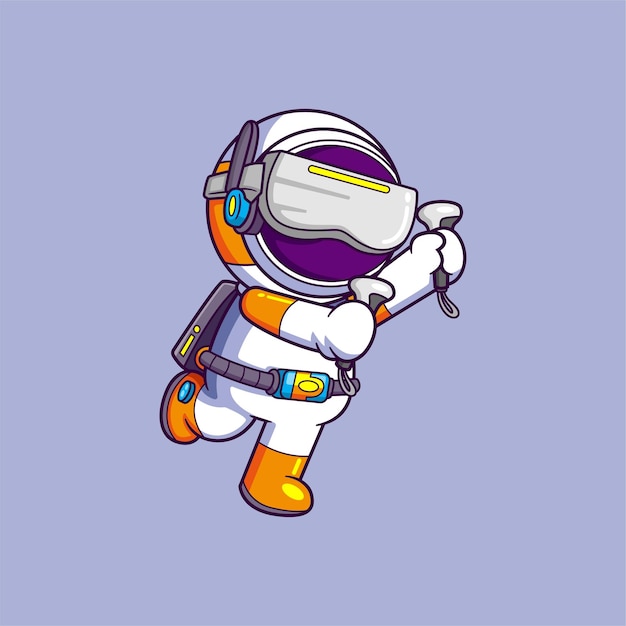Astronaute mignon jouant à un jeu VR dans le concept d'icône de la technologie de la science spatiale