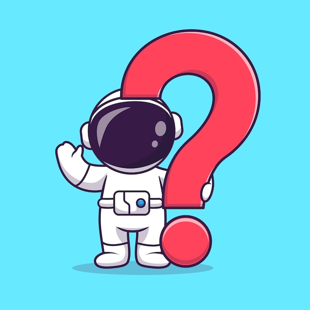 Vecteur astronaute mignon avec point d'interrogation cartoon vector icon illustration science technology isolated flat