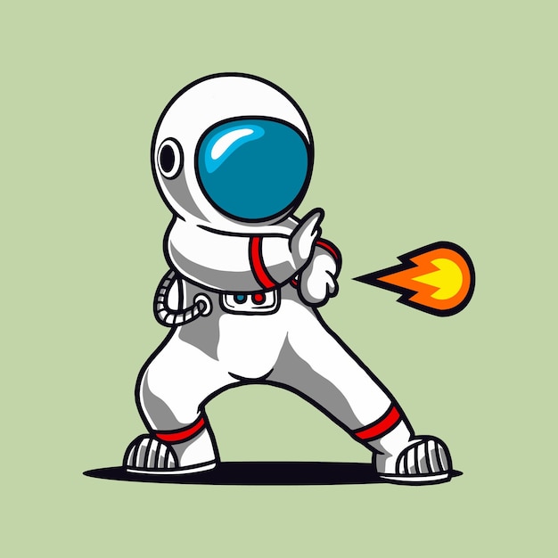 Vecteur l'astronaute mignon sort une illustration de vecteur de mouvement de feu