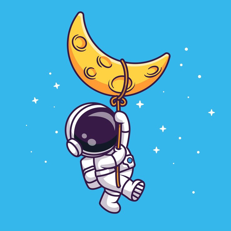 Vecteur astronaute mignon suspendu à la lune avec illustration d'icône de vecteur de dessin animé de corde. icône de technologie scientifique