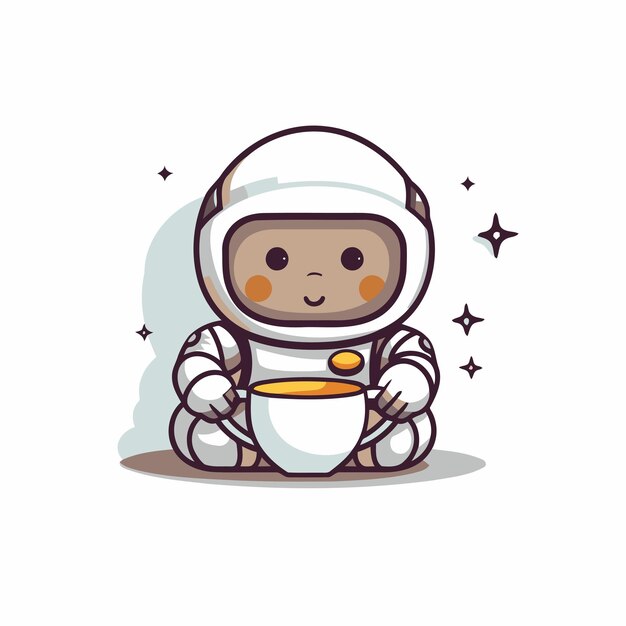 Astronaute Mignon Avec Une Tasse De Café Dessin D'illustration Vectorielle De Personnage