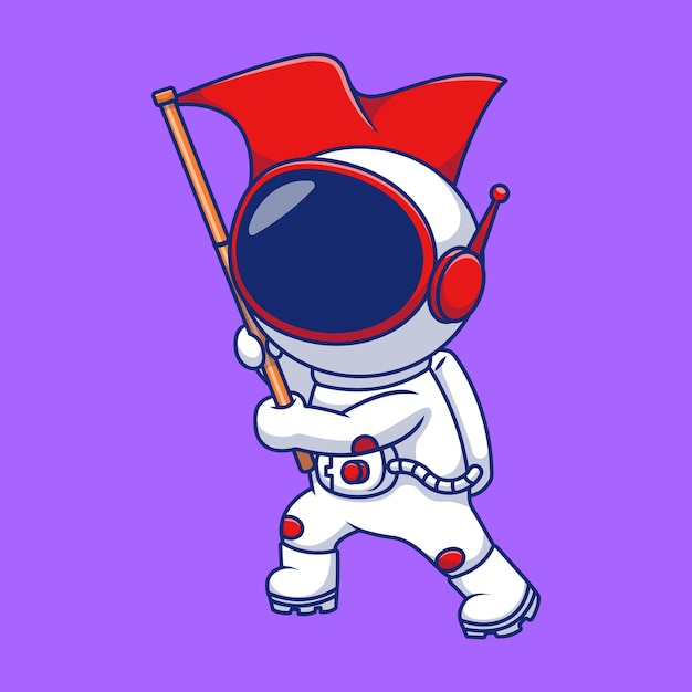 L'astronaute Mignon Tenant Le Drapeau Des Icônes De Dessins Animés Vectoriels Illustration Concept De Dessin Animé Plat