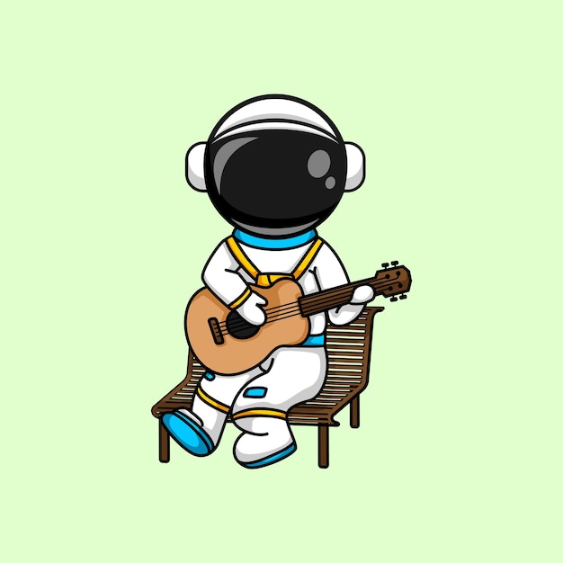 Astronaute Mignon Tenant Une Illustration De Guitare