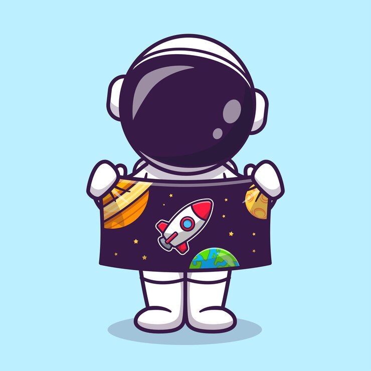 Vecteur astronaute mignon tenant une illustration d'icône de vecteur de dessin animé de couverture. concept d'icône de technologie scientifique isolé vecteur premium. style de dessin animé plat