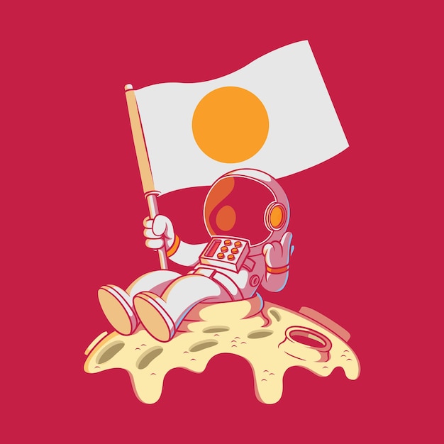 Astronaute Mignon Tenant Une Illustration Vectorielle De Drapeau Découvrez Le Concept De Conception De Technologie De Marque