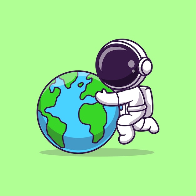 L'astronaute mignon tenant la Terre le monde globe de dessins animés icône vectorielle illustration science technologie plate