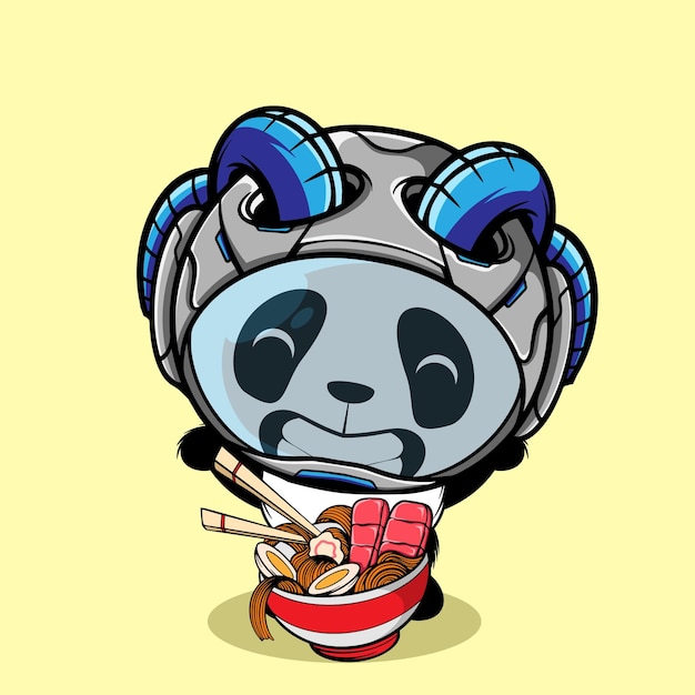 Astronaute Panda Mignon Avec Grand Bol Ramen