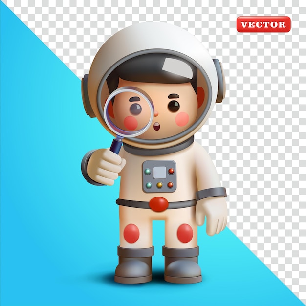 Astronaute regardant avec une loupe vectorielle 3D Convient pour la recherche éducative et les éléments de conception