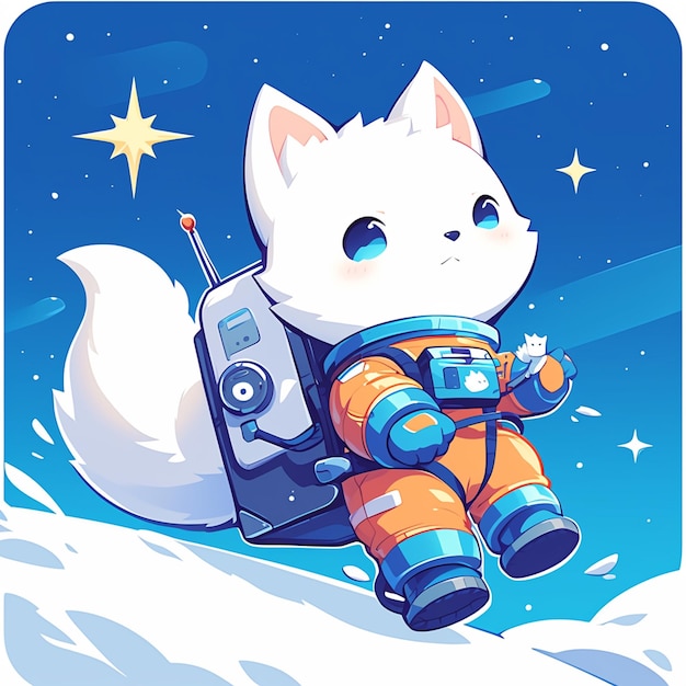 Un Astronaute Renard Arctique Dans Le Style Des Dessins Animés