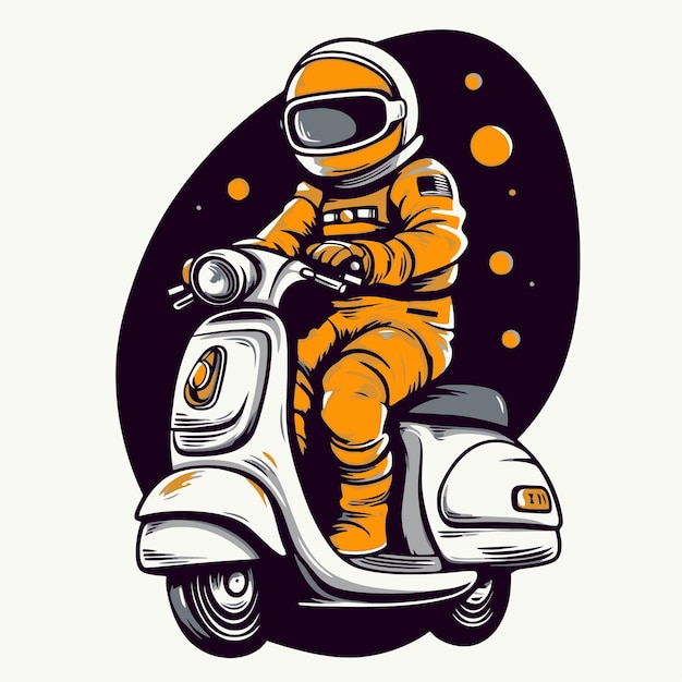 Vecteur un astronaute sur un scooter