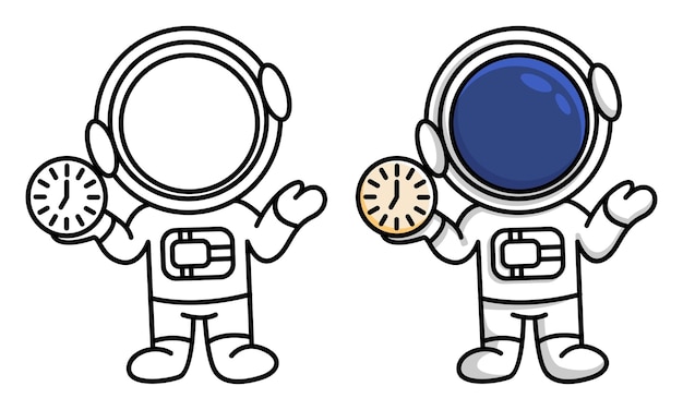 Astronaute Tenant Une Horloge Dans Ses Mains Coloriage Pour Les Enfants