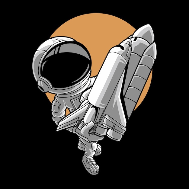 Vecteur astronaute tenant le vaisseau spatialpremium vector