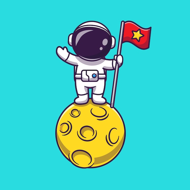 Astronaute, Tenue, Drapeau, Sur, Lune