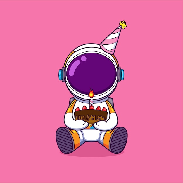 L'astronaute tient un gâteau d'anniversaire lors d'une fête d'anniversaire et le célèbre
