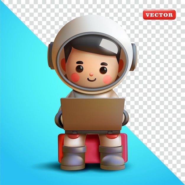 Astronaute utilisant un ordinateur portable vectoriel 3D adapté à l'éducation et aux éléments de conception