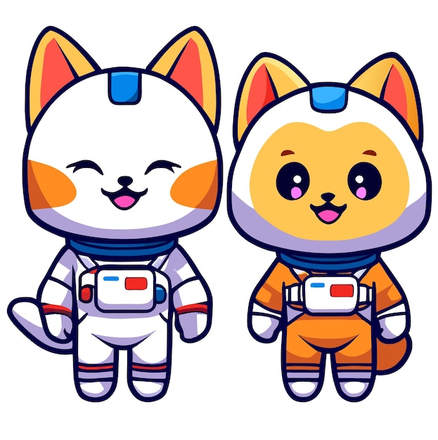 Des Astronautes Chats Mignons Isolés Sur Un Fond Blanc.