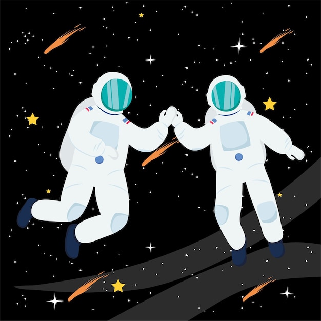 Astronautes Avec Des étoiles Filantes Dans L'espace De L'univers