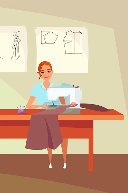 Atelier de couture jeune employé de l'atelier de couturière travaillant avec un tissu Processus de fabrication de vêtements de studio de couture professionnel