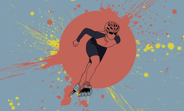 Athlète portant un casque dans un équipement sportif sur des patins à roulettes