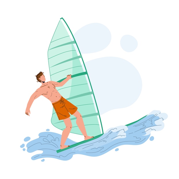 Athlète surfeur homme planche à voile sur mer ondulée
