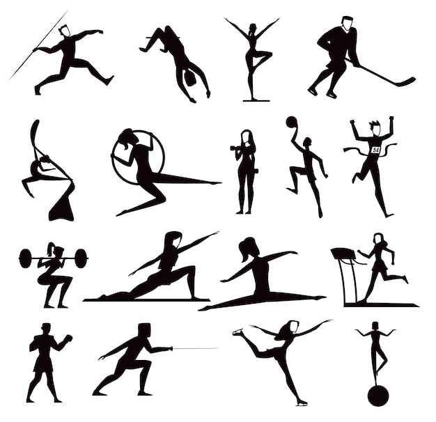 Vecteur athlètes, gymnaste, patineur, basketteur, silhouette