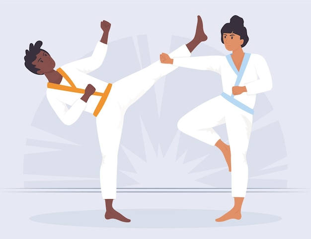 Vecteur athlètes de jiu-jitsu combattant la femme et l'homme