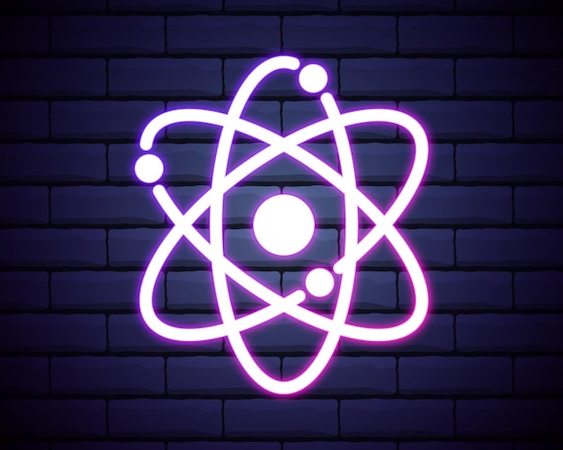 Atom, icône de contour de chimie dans un style néon.