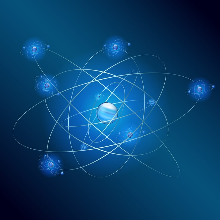 Vecteur atome sur fond bleu