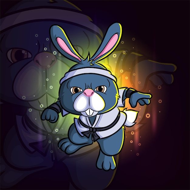 L'attaque Du Logo De Conception De Mascotte D'esport De Lapin De Karaté