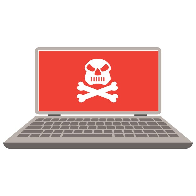 Attaque informatique sur le crâne Menace de ransomware Piratage d'un ordinateur portable Attaque par un virus informatique