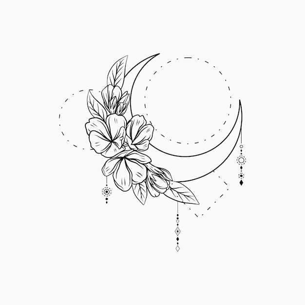 Vecteur attrape-rêves en croissant de lune avec de beaux dessins au trait floral.