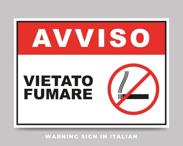 Aucun avis de fumer. Signe de langue italienne de vecteur, modifiable.