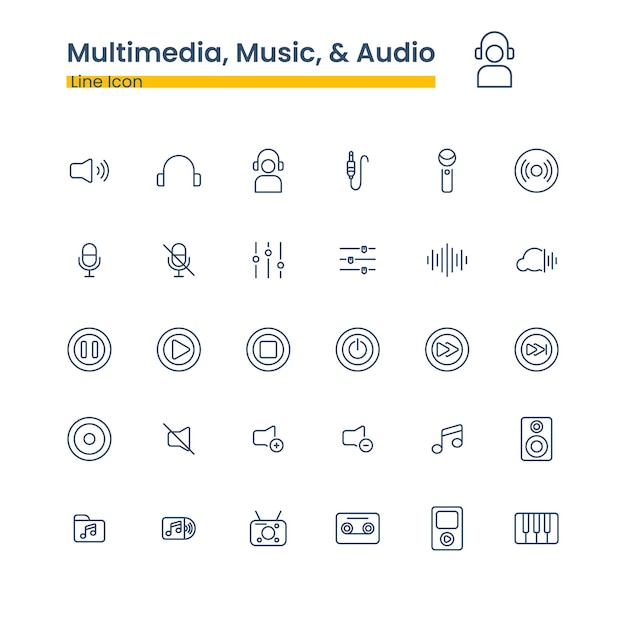 Audio multimédia Musique et ligne de son Set d'icônes