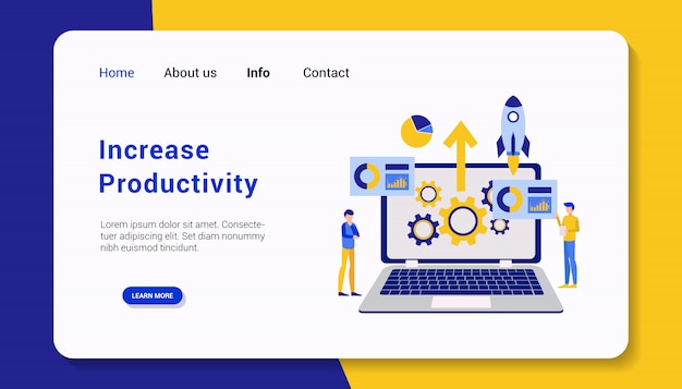 augmenter la productivité modèle de page de destination, design plat