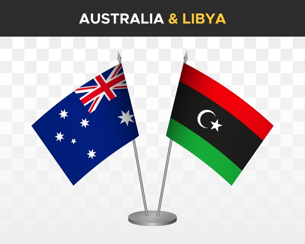 L'australie Contre La Libye Maquette De Drapeaux De Bureau Isolé 3d Drapeaux De Table D'illustration Vectorielle