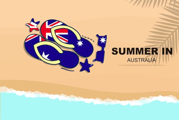 Australie été Vacances Vecteur Bannière Plage Vacances Tongs Lunettes De Soleil étoile De Mer Sur Le Sable