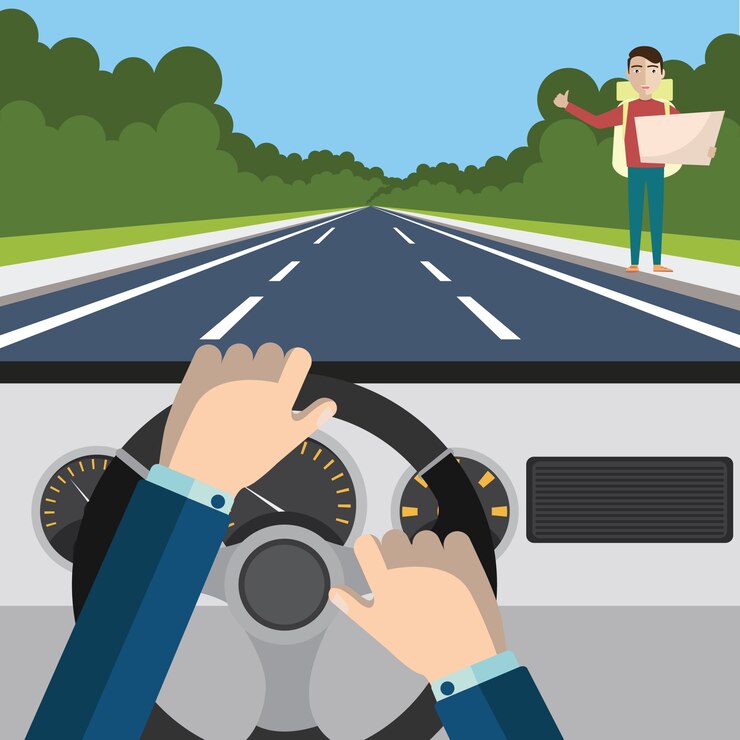 Vecteur auto-stop. homme voyageur avec sac à dos. vector cartoon