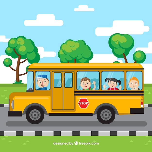 Autobus Scolaire Et Enfants Avec Un Design Plat