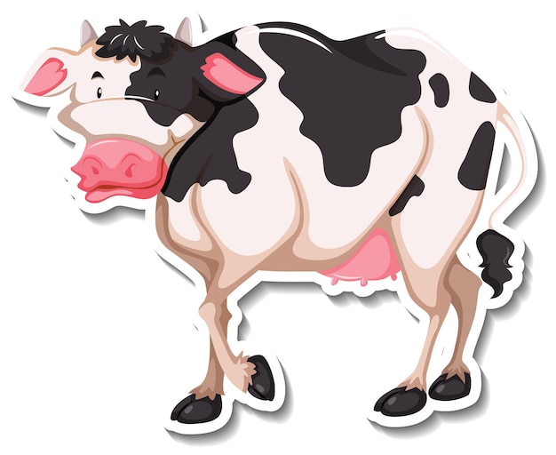 Vecteur autocollant de bande dessinée d'animaux de ferme de vache