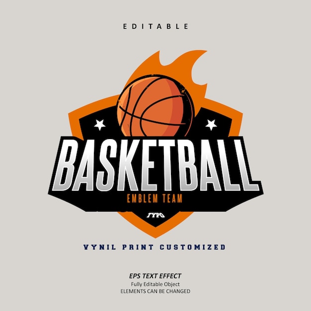 Vecteur autocollant basketball emblem logo équipe personnalisé effet de texte modifiable vecteur premium