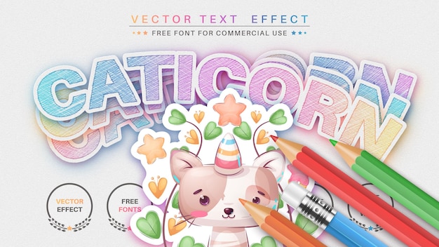 Autocollant Caticorn Effet De Texte Modifiable, Style De Police